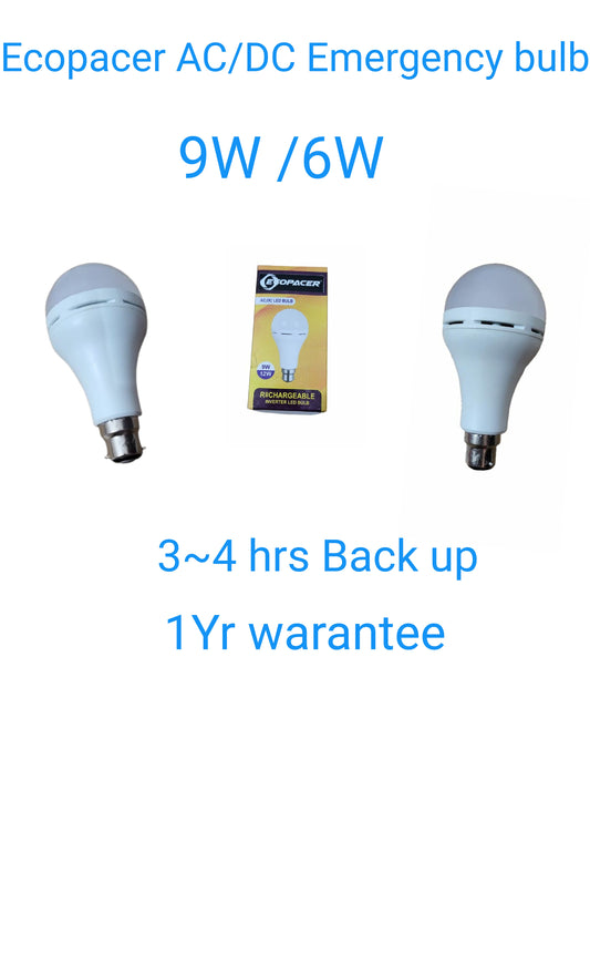 ECOPACER ACDC INVERTER 9W LED EMERGENCY B22 COOL WHITE  RECHARGEABLE BULB