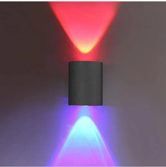 Oval curve Up Down (1+1) LED Wall Light 2 Watts |Auto Multicolor 2 Ray Outdoor Indoor Fixture | Metal IP65 Waterproof Exterior Wall Lamp for Home Balcony Staircase | Modern Lighting Wall Mounted