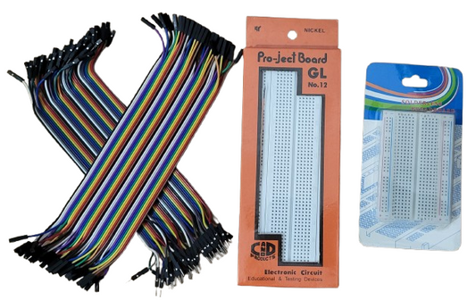 02 pcs. breadboard 840points & breadboard 400 points each with 40 pcs. M-F & 40 pcs.F-F Jumping wires set